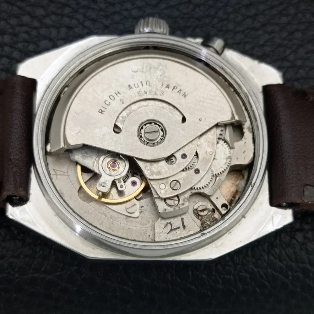 Vintage 1979 Ricoh Automatic Mens Silver Watch W/daydate & Gold accents